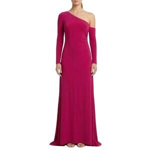 Donna Karan One Shoulder Long Sleeve Evening Gown Pink Size 8 Formal Dress